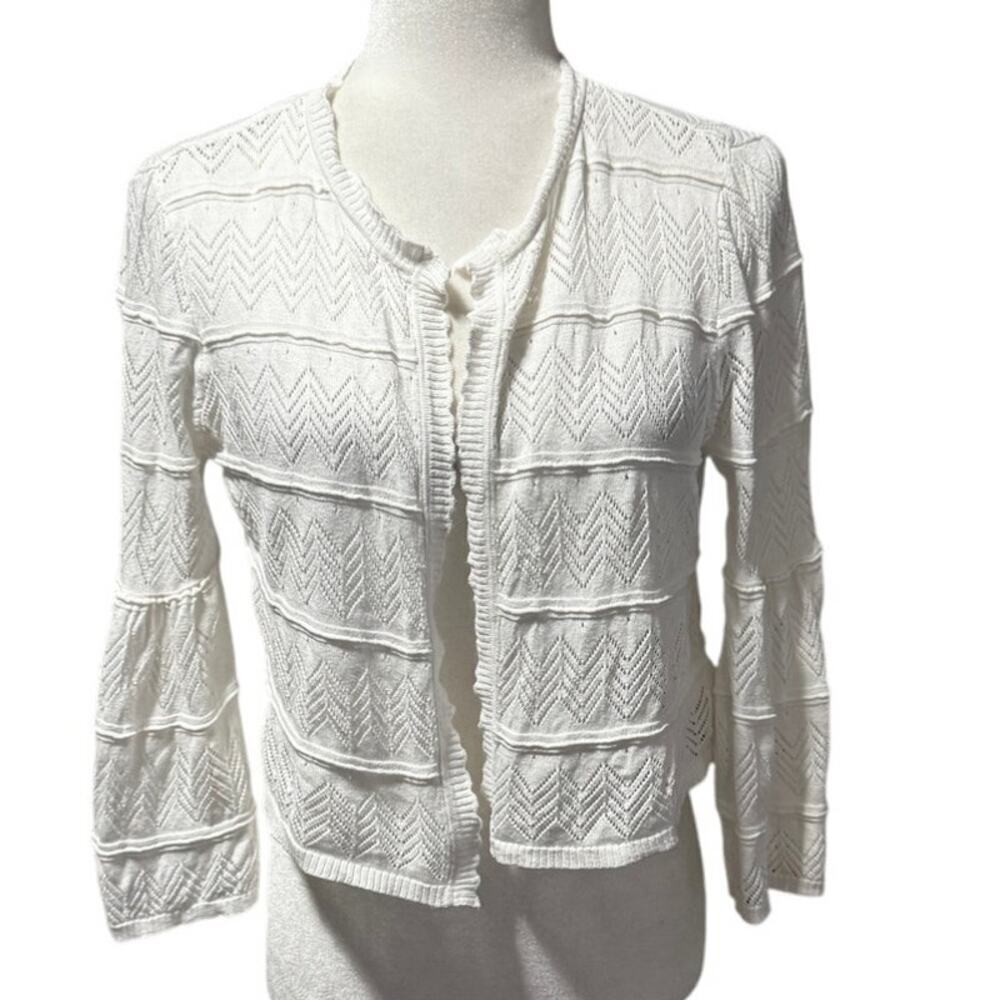Soft Surroundings White Chevron open Knit Cardigan Sweater – Size M - Picture 2 of 6